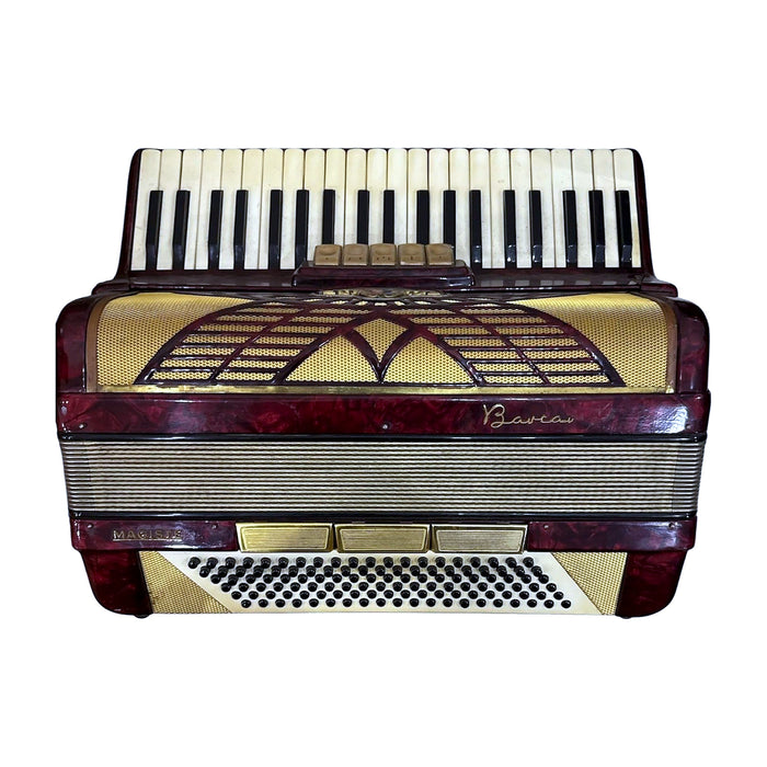 Magister Piano Accordion — Burgundy, Gold Art-Deco Grille (Vintage) — Bob Music Store