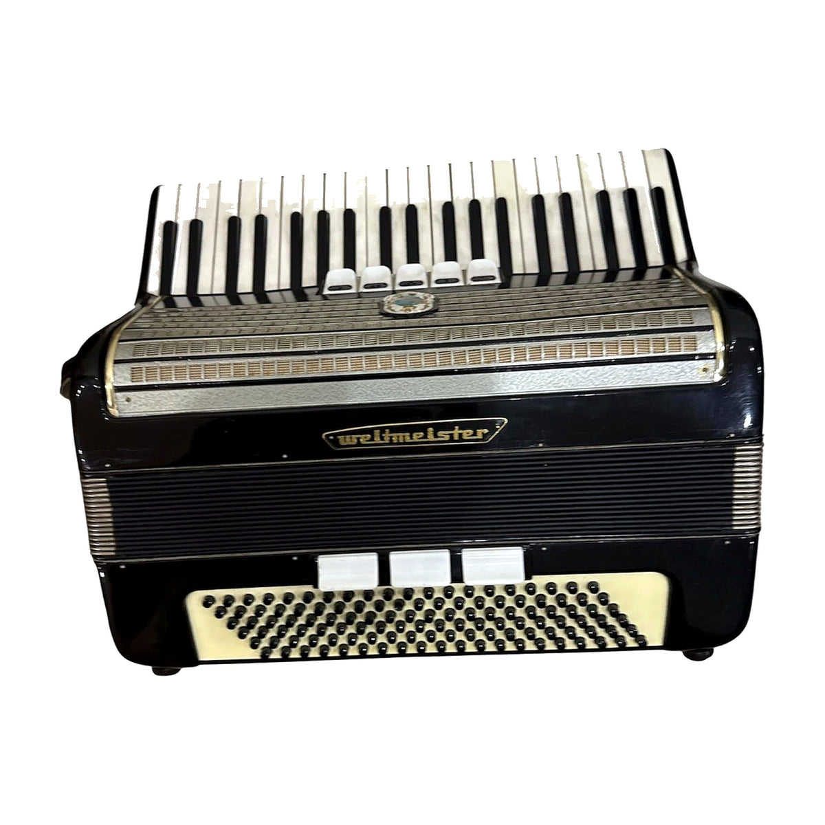 Weltmeister Piano Accordion — 120 Bass, Black, Gold Script (Vintage) — Bob Music Store