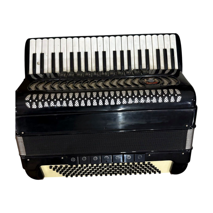 Piano Accordion — Black, Petal-Pattern Grille, 120 Bass (Used) — Bob Music Store