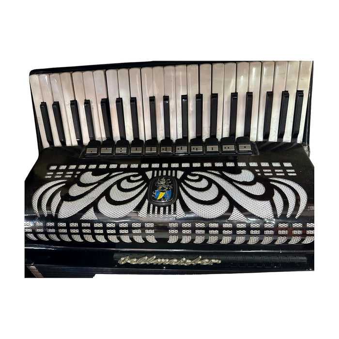 Piano Accordion — Black, Ornate Scroll Grille with Crest (Vintage) — Bob Music Store