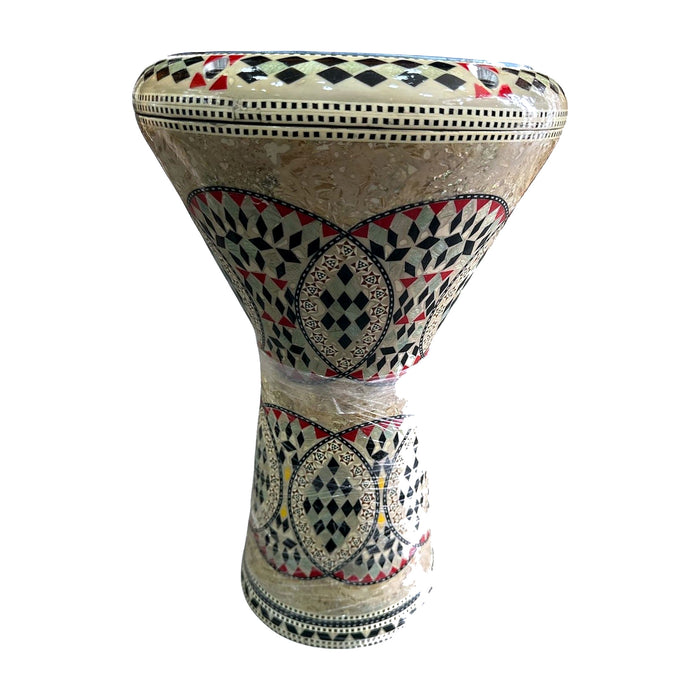 Stone-Cream Darbuka - Black, Red & Pale Green Vesica Medallions — Bob Music Store
