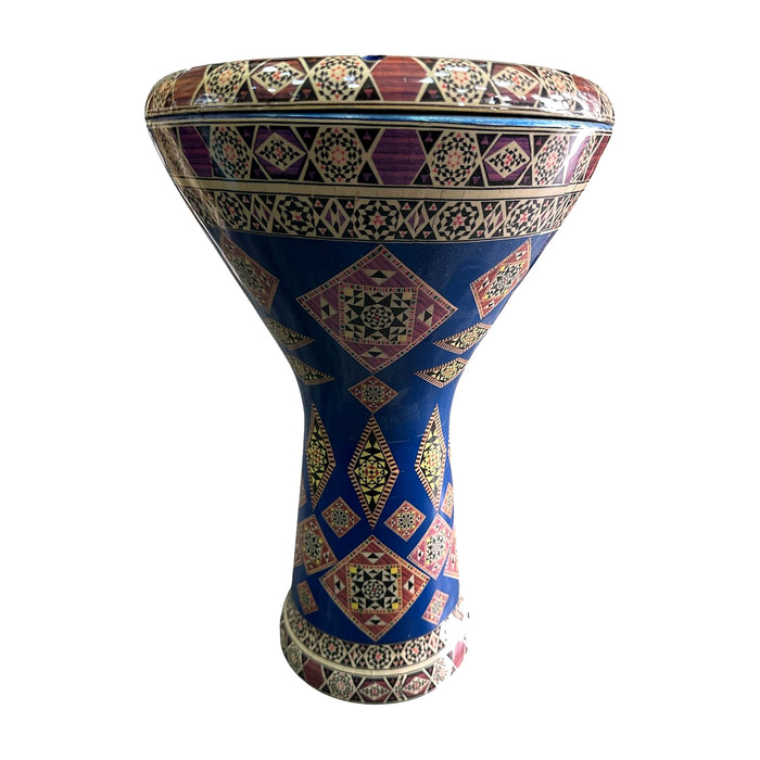 Blue Lacquer Darbuka - Tan & Purple Wood-Tone Marquetry — Bob Music Store