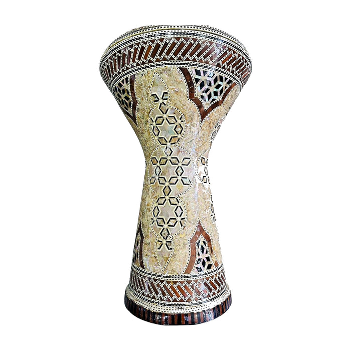 Mosaic Darbuka - Tan Star Medallions with Wood-Strip Rim Bands — Bob Music Store