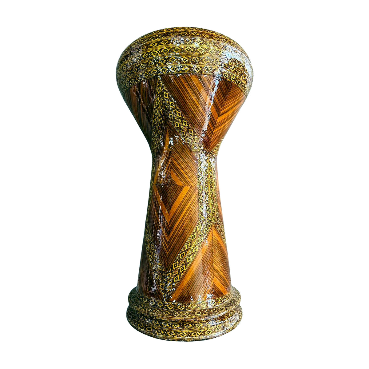 Amber Wood Marquetry Darbuka - Chevron Grain with Pinstripe Inlay — Bob Music Store