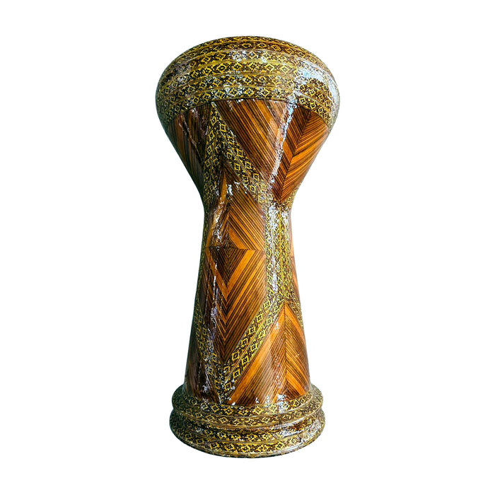 Amber Wood Marquetry Darbuka - Chevron Grain with Pinstripe Inlay — Bob Music Store