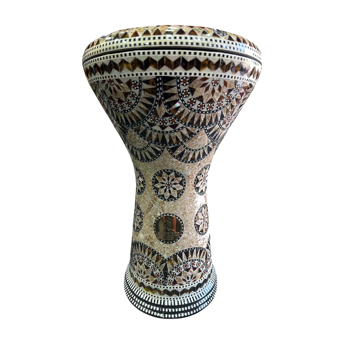 Gawharet El Fan Darbuka - Cream & Brown Shell-Fan Border with Star Medallions — Bob Music Store