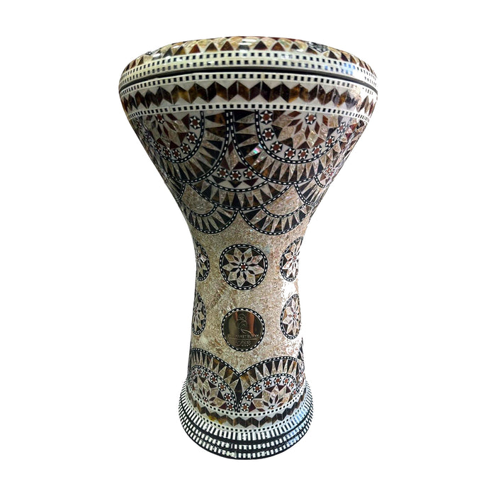 Gawharet El Fan Darbuka - Cream & Brown Shell-Fan Border with Star Medallions — Bob Music Store
