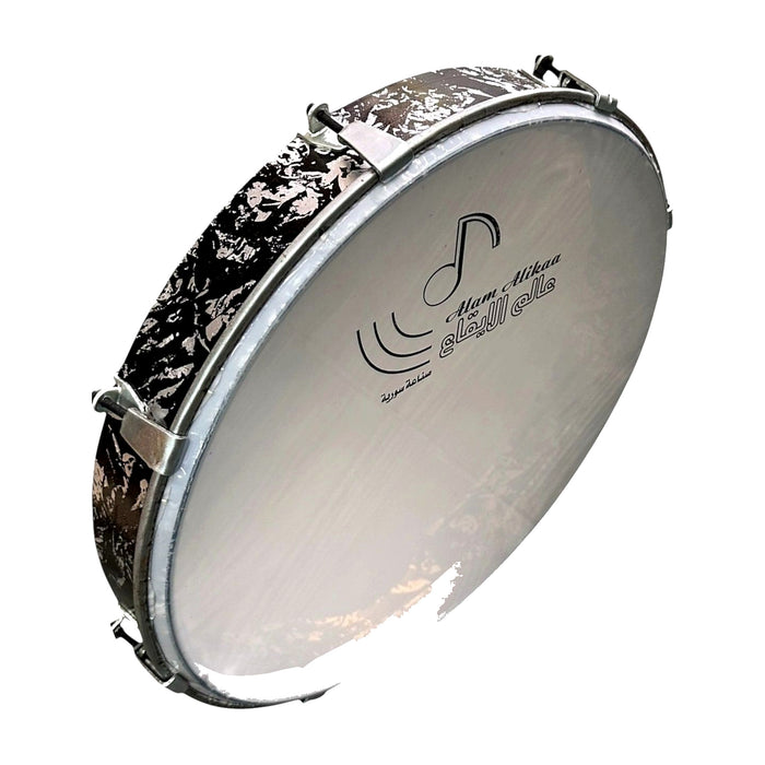 Alam Alikaa Frame Drum (Riq) - Black & White Marbled Finish — Bob Music Store