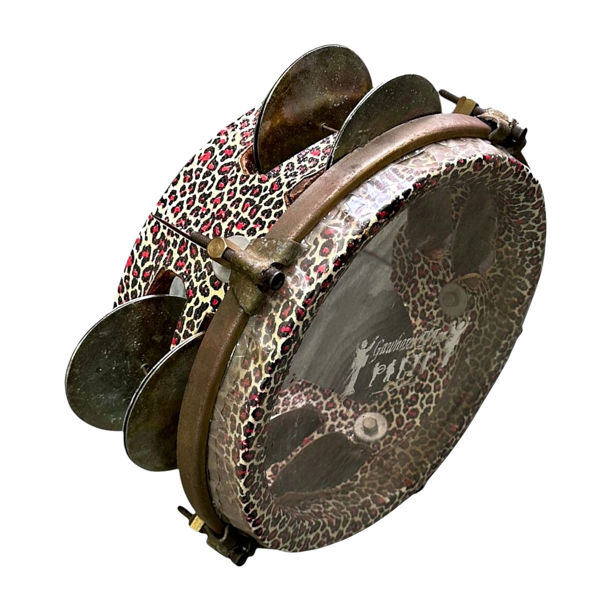 Vintage Frame Drum (Riq) - Leopard Print, Worn Patina — Bob Music Store