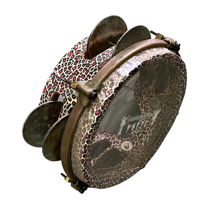 Vintage Frame Drum (Riq) - Leopard Print, Worn Patina — Bob Music Store