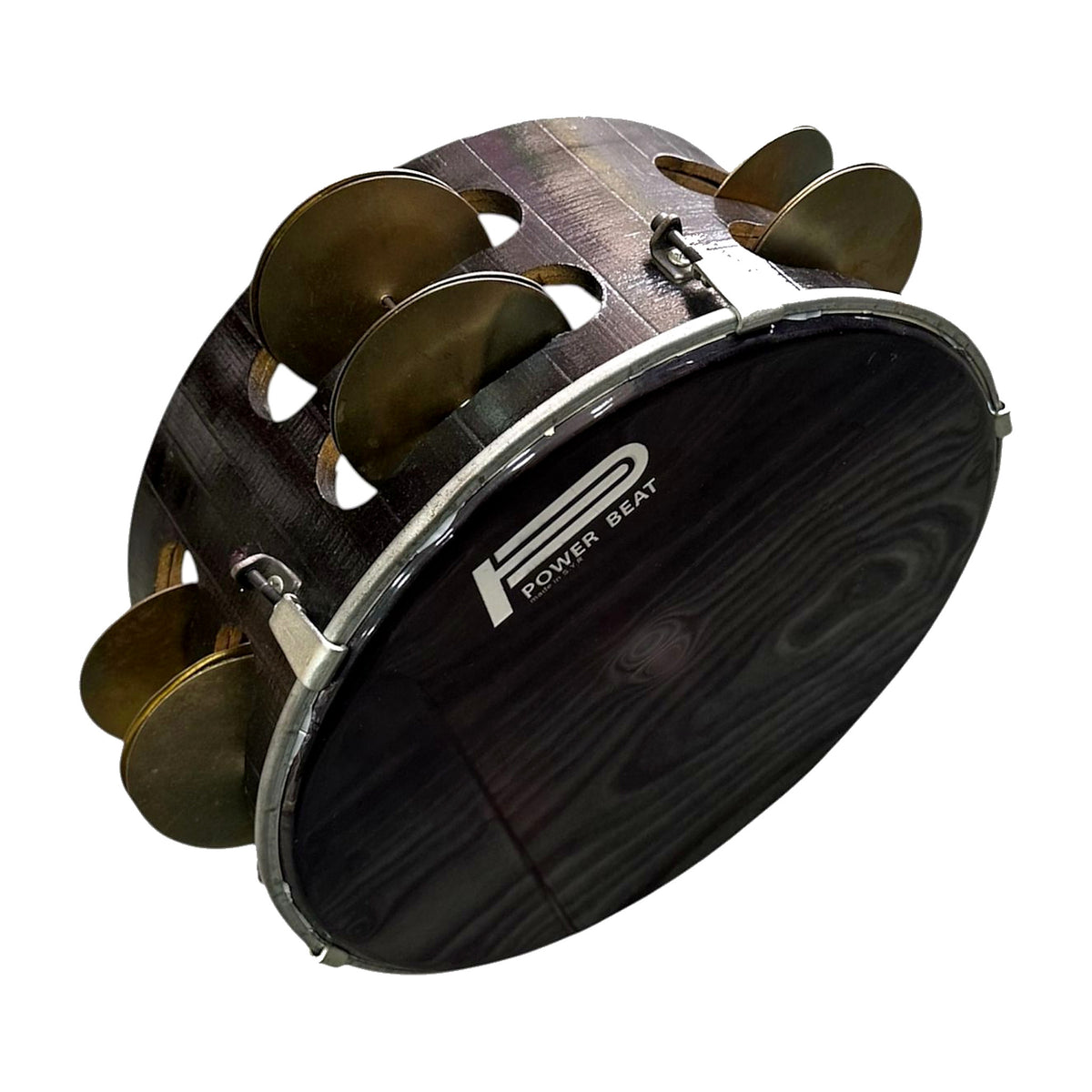 Power Beat Frame Drum (Riq) - Wood-Grain/Metallic Grey, Made in Syria — Bob Music Store