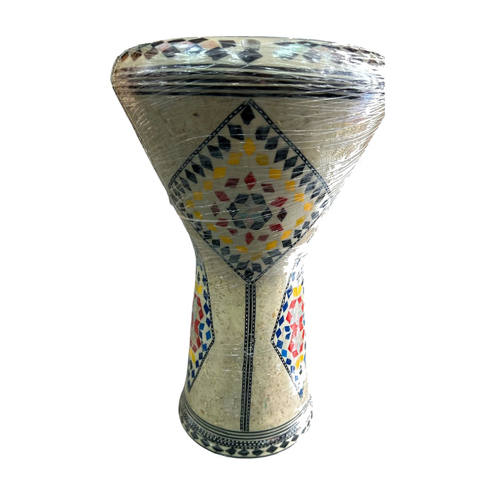 Mosaic Darbuka — Cream with Blue & Red Diamond Column — Bob Music Store