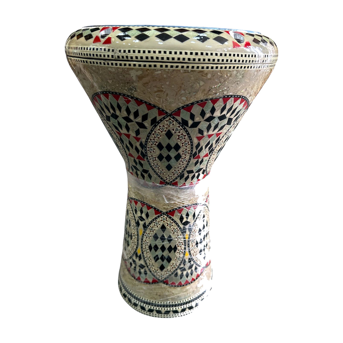 Mosaic Darbuka — Red & Black Checkerboard with Circle Medallions — Bob Music Store