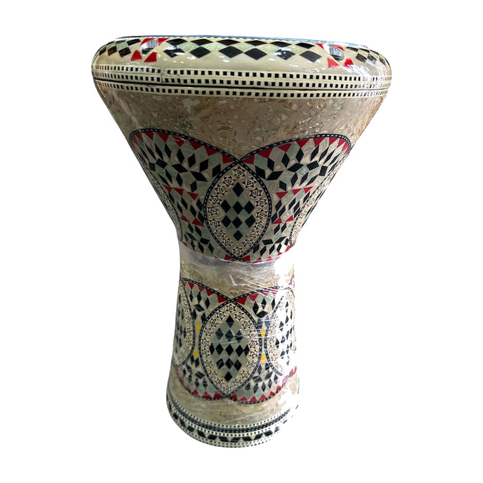 Mosaic Darbuka — Red & Black Checkerboard with Circle Medallions — Bob Music Store