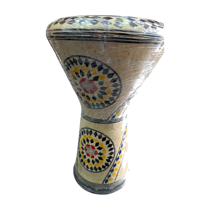 Mosaic Darbuka — Cream with Blue & Gold Flower Medallions — Bob Music Store