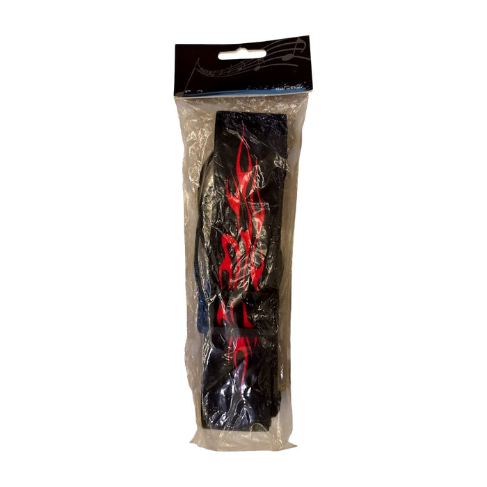 Guitar Strap — Black with Red/Orange Flame Print — Bob Music Store