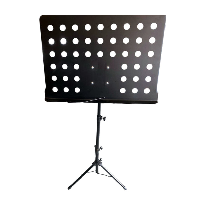 Orchestral Music Stand — Black Perforated Desk, Folding Tripod — Bob Music Store