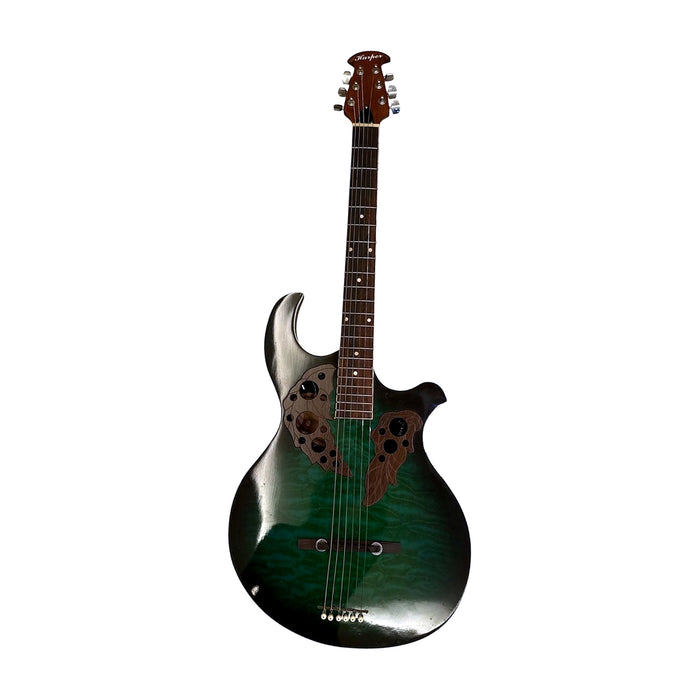 Harper Round-Back Acoustic Guitar — Emerald Green Quilt, Leaf Soundholes — Bob Music Store