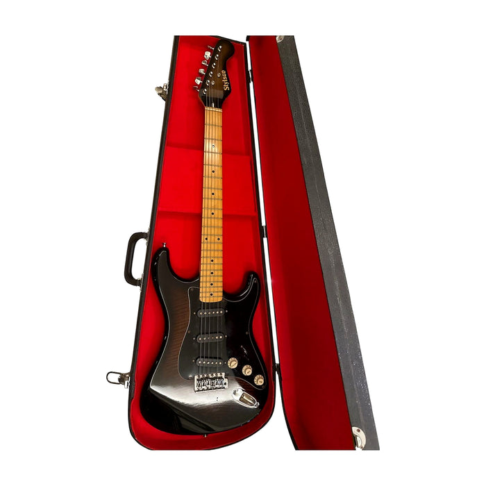 Stylson S-Style Electric Guitar — Trans Black Flame, with Case (Vintage) — Bob Music Store