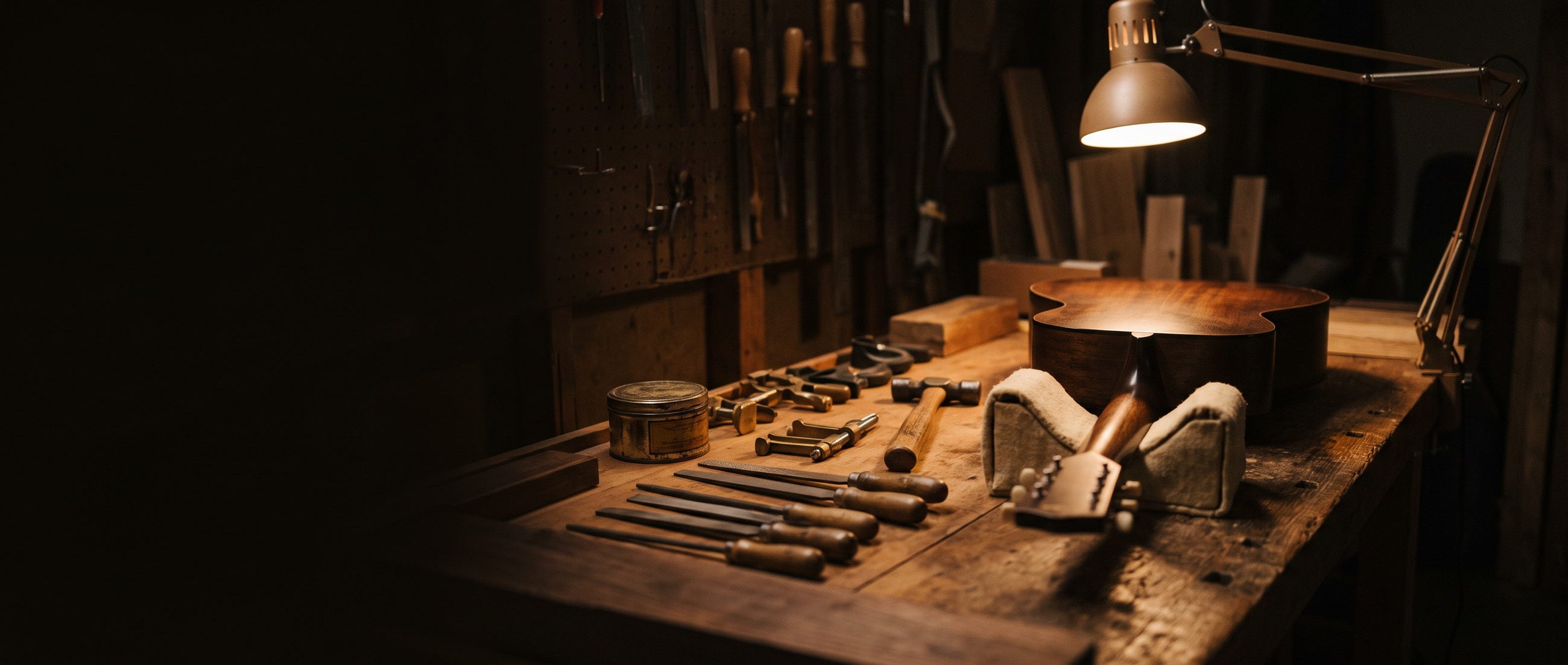The repair bench at Bob Music Store, Beirut